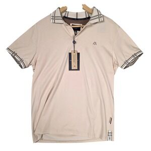 Marc Asher Plaid Trim Polo Shirt Mens Large Sand Tagged Preppy Old Money Golf